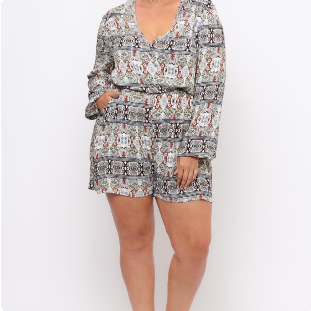 Plus Size Paisley Plunging V-Neck Romper